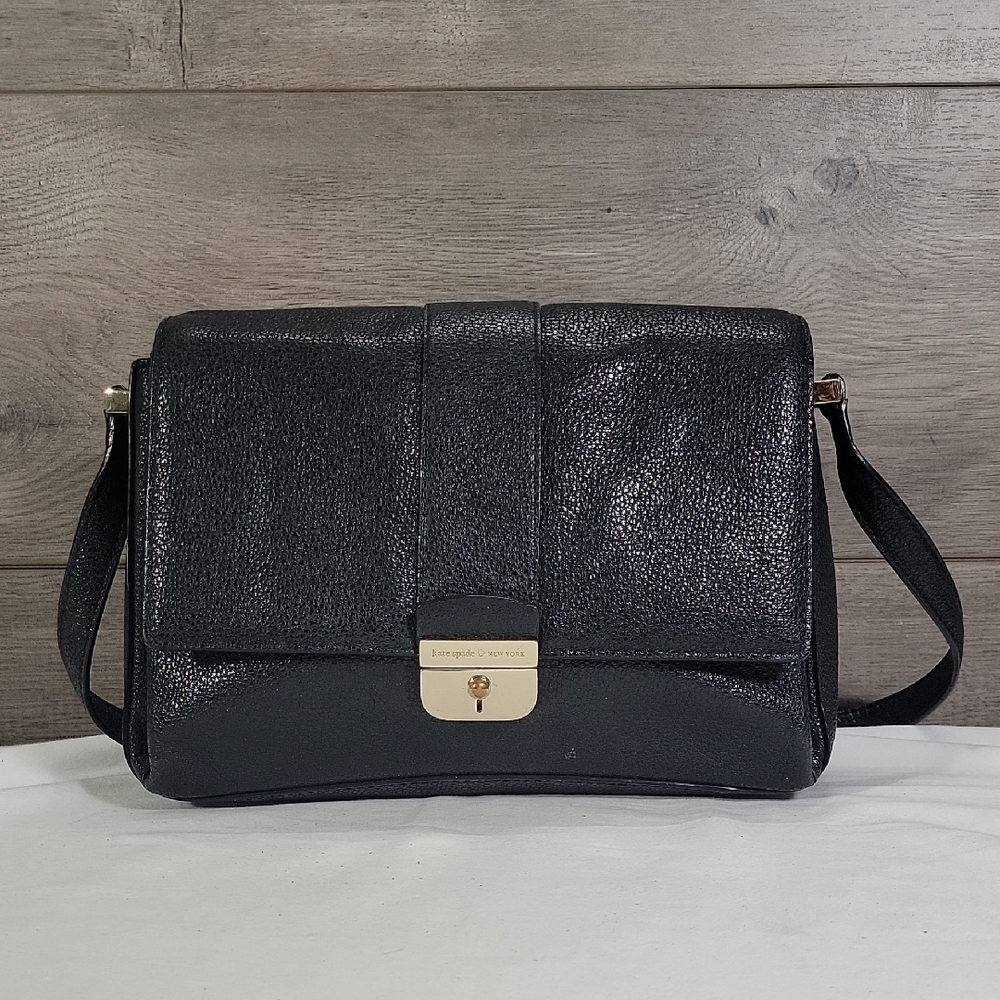 Kate Spade Black Textured Leather Crossbody Shoulder Bag